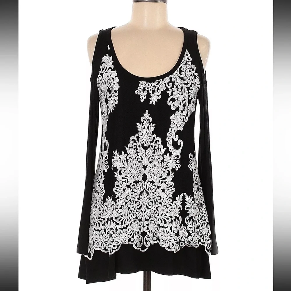 Karen Kane embroidered cold shoulder long sleeve blouse shirt top sz XL black - Picture 1 of 8
